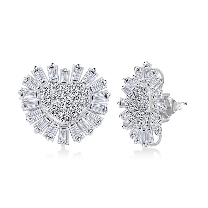 Luxuriant Lab Grown Diamond G SI Heart Cluster Earrings in Sterling Silver 4.24 ctw