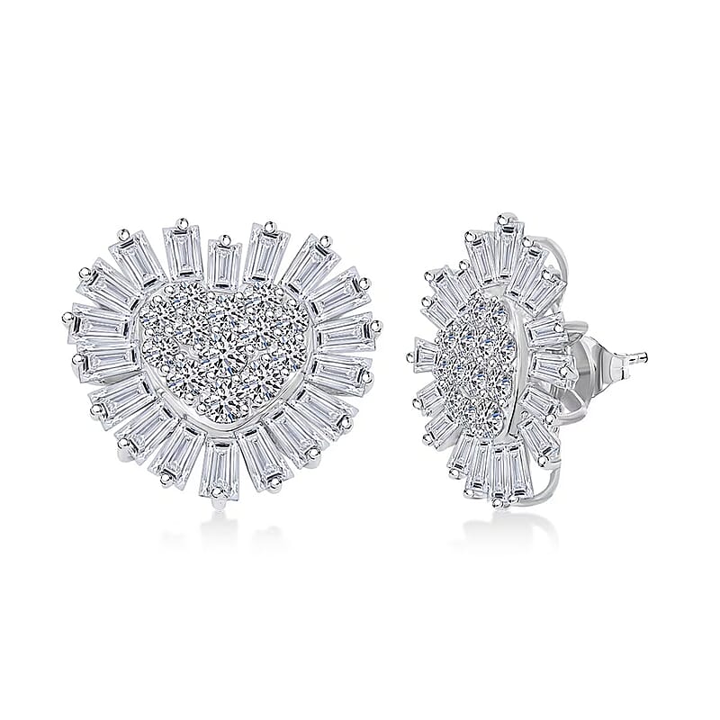 Luxuriant Lab Grown Diamond G SI Heart Cluster Earrings in Sterling Silver 4.24 ctw