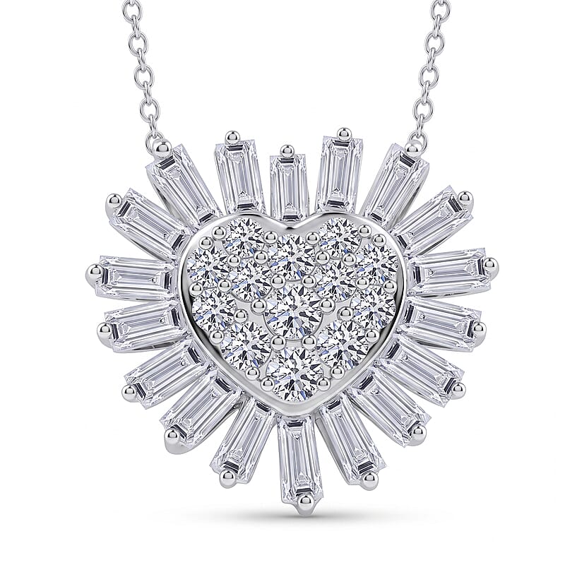 Luxuriant Lab Grown Diamond G SI Heart Necklace in Sterling Silver 3.22 ctw (18 Inches)