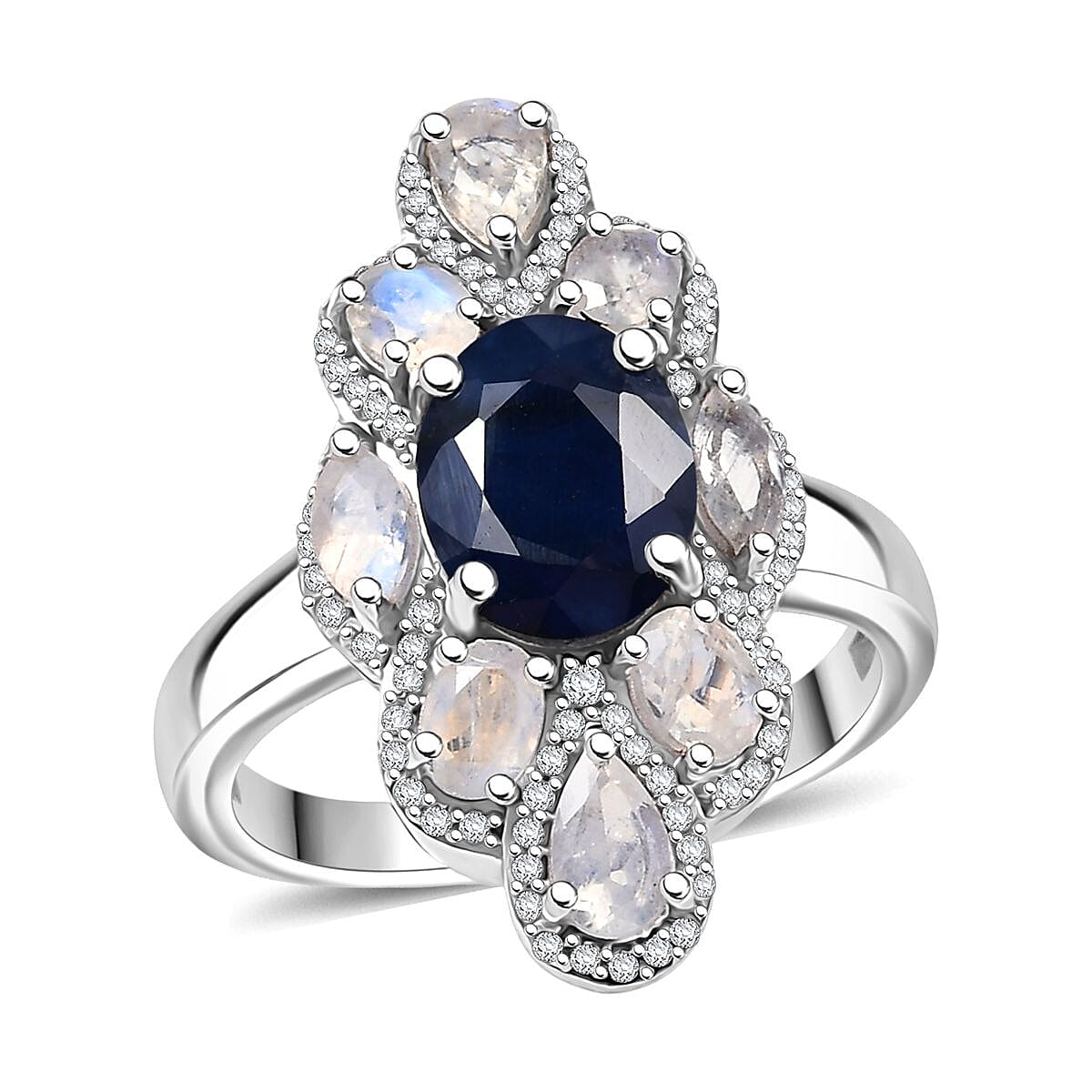 D'Joy Kanchanaburi Blue Sapphire and Multi Gemstone 4.85 ctw Ring in Rhodium Over Sterling Silver (Size 10.0) image number 0
