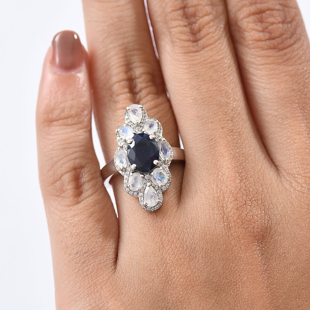 D'Joy Kanchanaburi Blue Sapphire and Multi Gemstone 4.85 ctw Ring in Rhodium Over Sterling Silver (Size 10.0) image number 2