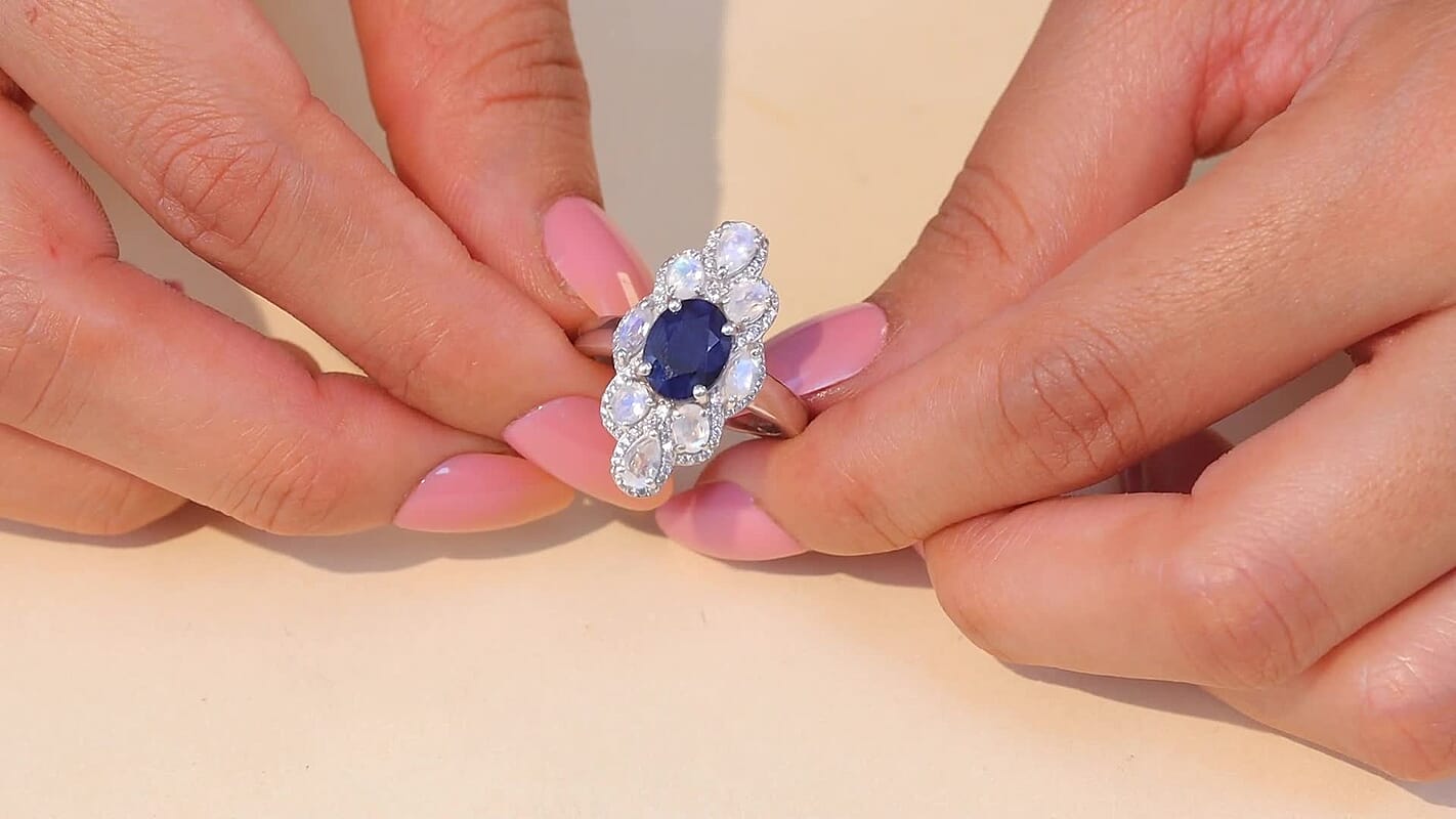 D'Joy Kanchanaburi Blue Sapphire (DF), Multi Gemstone Ring in Rhodium Over Sterling Silver (Size 10.0) 4.85 ctw