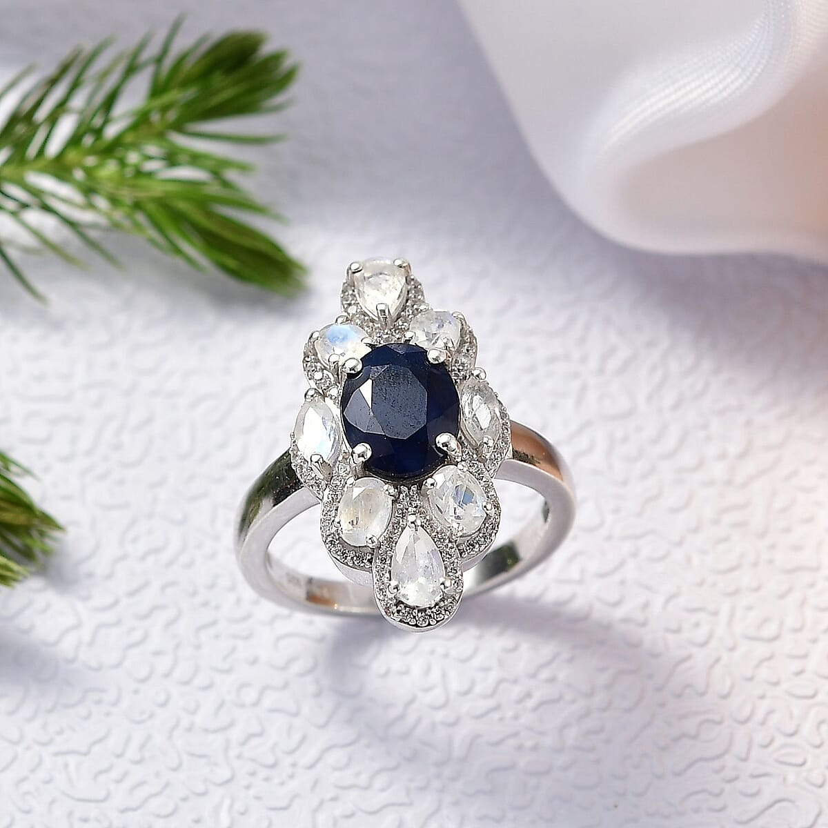 D'Joy Kanchanaburi Blue Sapphire and Multi Gemstone 4.85 ctw Ring in Rhodium Over Sterling Silver (Size 6.0) image number 1
