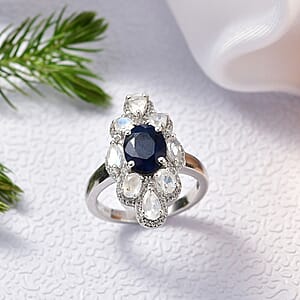 D'Joy Kanchanaburi Blue Sapphire and Multi Gemstone 4.85 ctw Ring in Rhodium Over Sterling Silver (Size 6.0)