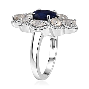 D'Joy Kanchanaburi Blue Sapphire and Multi Gemstone 4.85 ctw Ring in Rhodium Over Sterling Silver (Size 6.0)