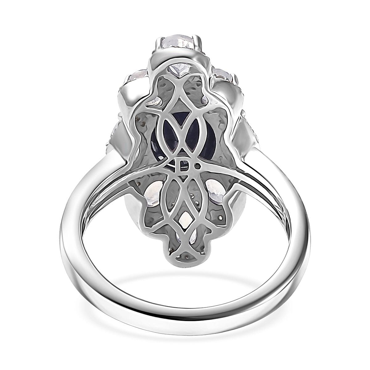 D'Joy Kanchanaburi Blue Sapphire and Multi Gemstone 4.85 ctw Ring in Rhodium Over Sterling Silver (Size 8.0) image number 4
