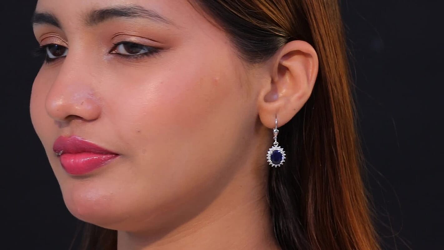D'Joy Kanchanaburi Blue Sapphire (DF) and Moissanite 5.15 ctw Starlit Aura Lever Back Earrings in Rhodium Over Sterling Silver