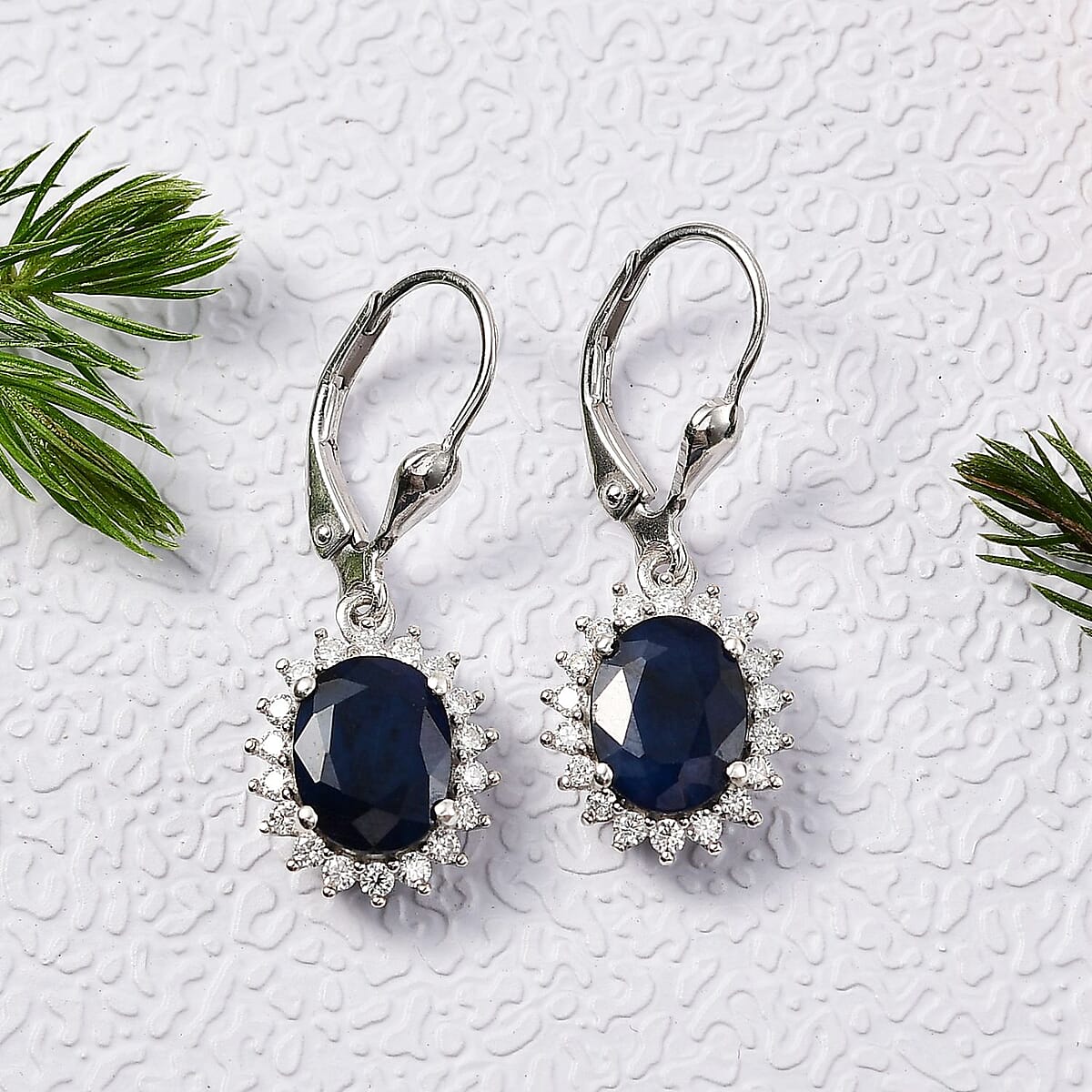 D'Joy Kanchanaburi Blue Sapphire (DF) and Moissanite 5.15 ctw Starlit Aura Lever Back Earrings in Rhodium Over Sterling Silver image number 1