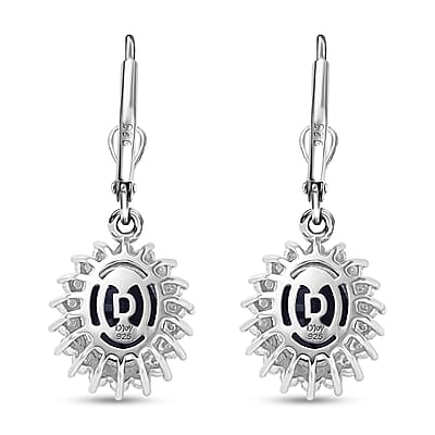 D'Joy Kanchanaburi Blue Sapphire (DF) and Moissanite 5.15 ctw Starlit Aura Lever Back Earrings in Rhodium Over Sterling Silver