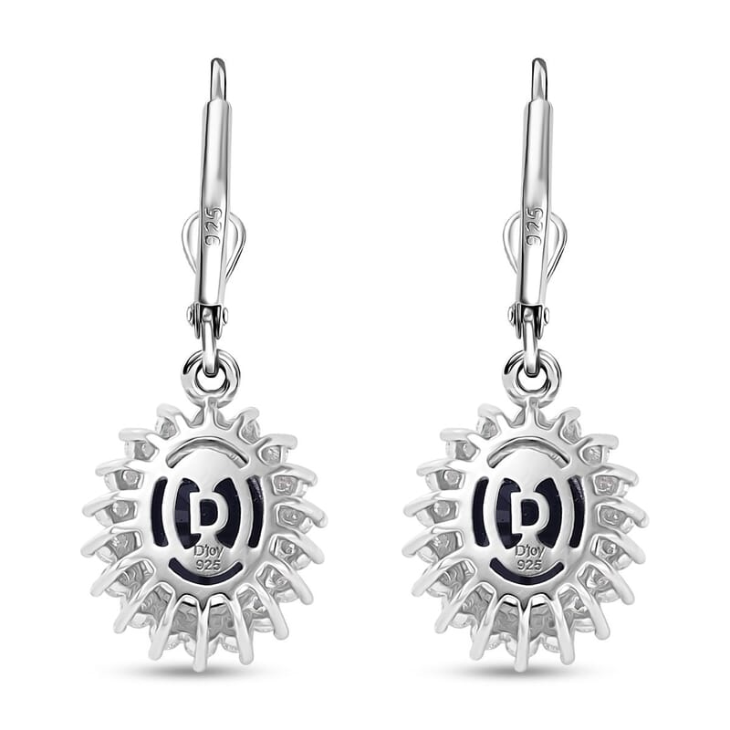 D'Joy Kanchanaburi Blue Sapphire (DF) and Moissanite 5.15 ctw Starlit Aura Lever Back Earrings in Rhodium Over Sterling Silver