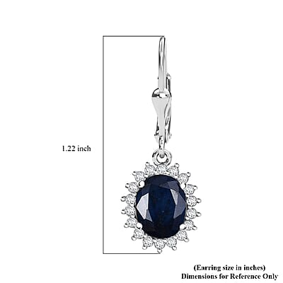 D'Joy Kanchanaburi Blue Sapphire (DF) and Moissanite 5.15 ctw Starlit Aura Lever Back Earrings in Rhodium Over Sterling Silver