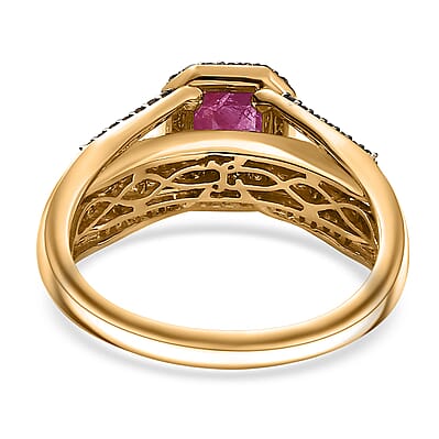 Luxoro AAA Mozambique Ruby, Natural Champagne Diamond Bridge Ring in 10K Yellow Gold 2.00 ctw (Size 10.0)
