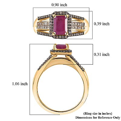 Luxoro AAA Mozambique Ruby, Natural Champagne Diamond Bridge Ring in 10K Yellow Gold 2.00 ctw (Size 10.0)