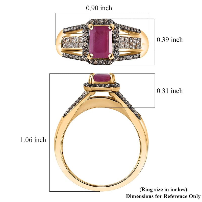 Luxoro AAA Mozambique Ruby, Natural Champagne Diamond Bridge Ring in 10K Yellow Gold 2.00 ctw (Size 10.0)