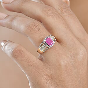 Luxoro AAA Mozambique Ruby, Natural Champagne Diamond Bridge Ring in 10K Yellow Gold 2.00 ctw (Size 7.0)