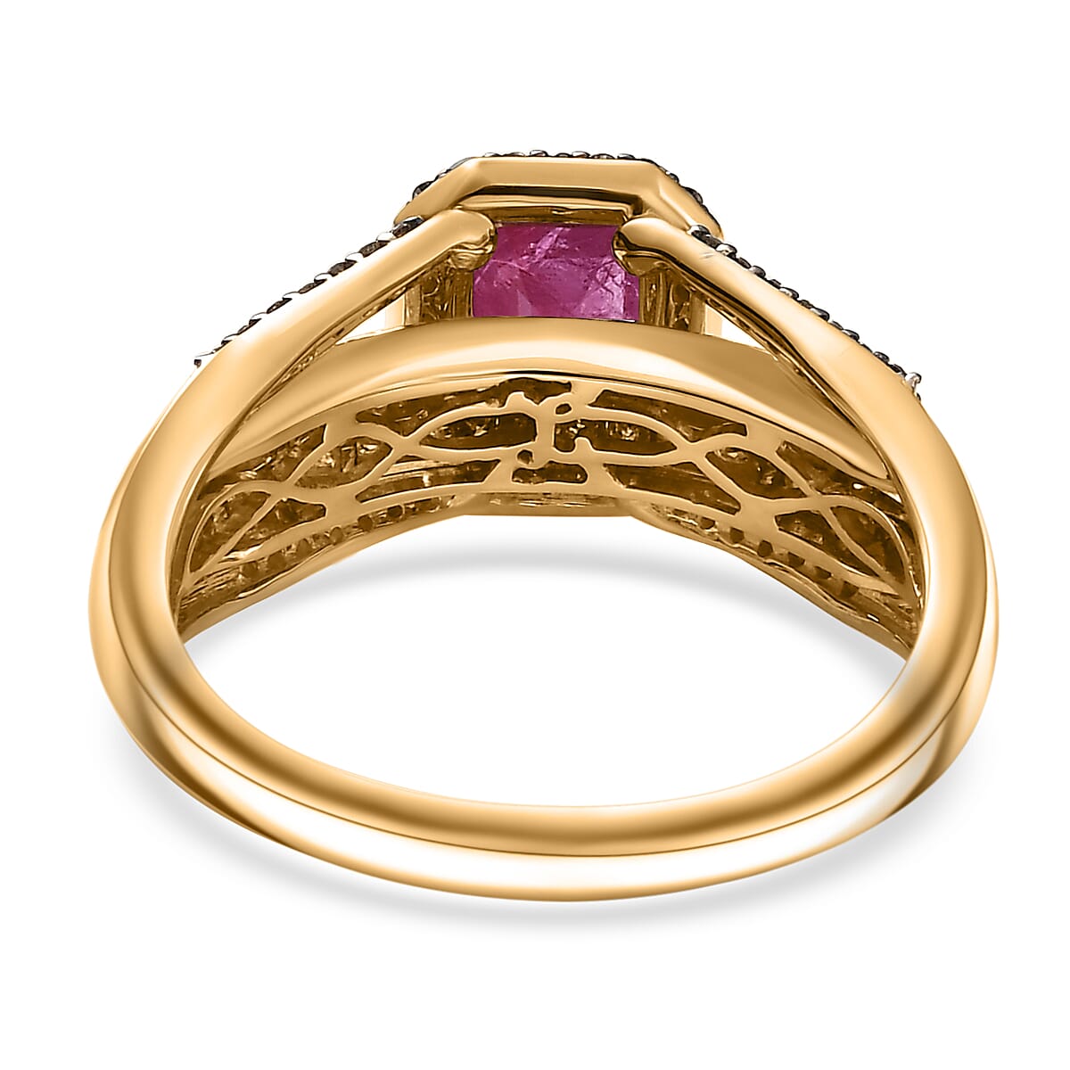 Luxoro 10K Yellow Gold AAA Mozambique Ruby, Natural Champagne Diamond (I2) (0.65 cts) Bridge Ring (Size 7.0) 2.00 ctw image number 4