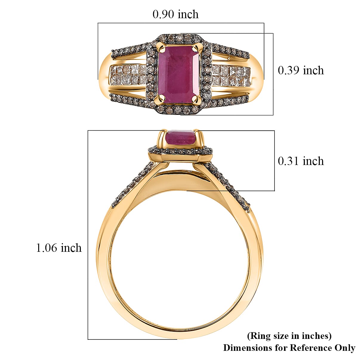 Luxoro 10K Yellow Gold AAA Mozambique Ruby, Natural Champagne Diamond (I2) (0.65 cts) Bridge Ring (Size 7.0) 2.00 ctw image number 5