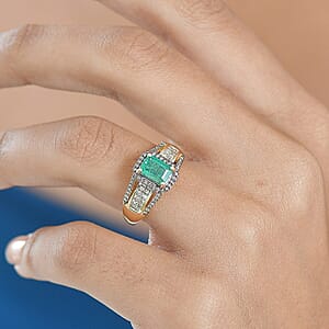 Luxoro AAA Kagem Zambian Emerald, Natural Champagne Diamond Bridge Ring in 10K Yellow Gold 1.75 ctw (Size 6.0)