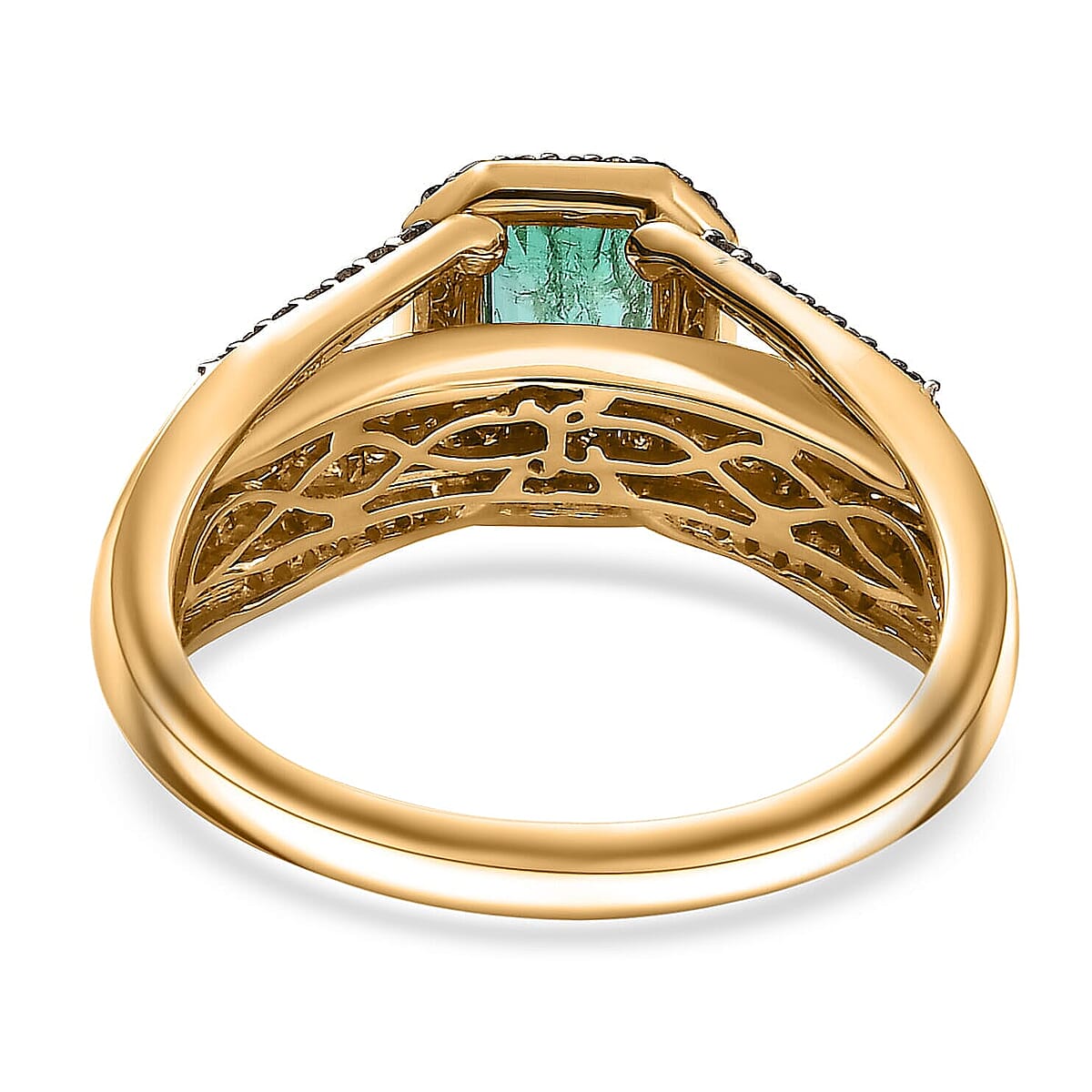 Luxoro AAA Kagem Zambian Emerald, Natural Champagne Diamond Bridge Ring in 10K Yellow Gold 1.75 ctw (Size 6.0) image number 4