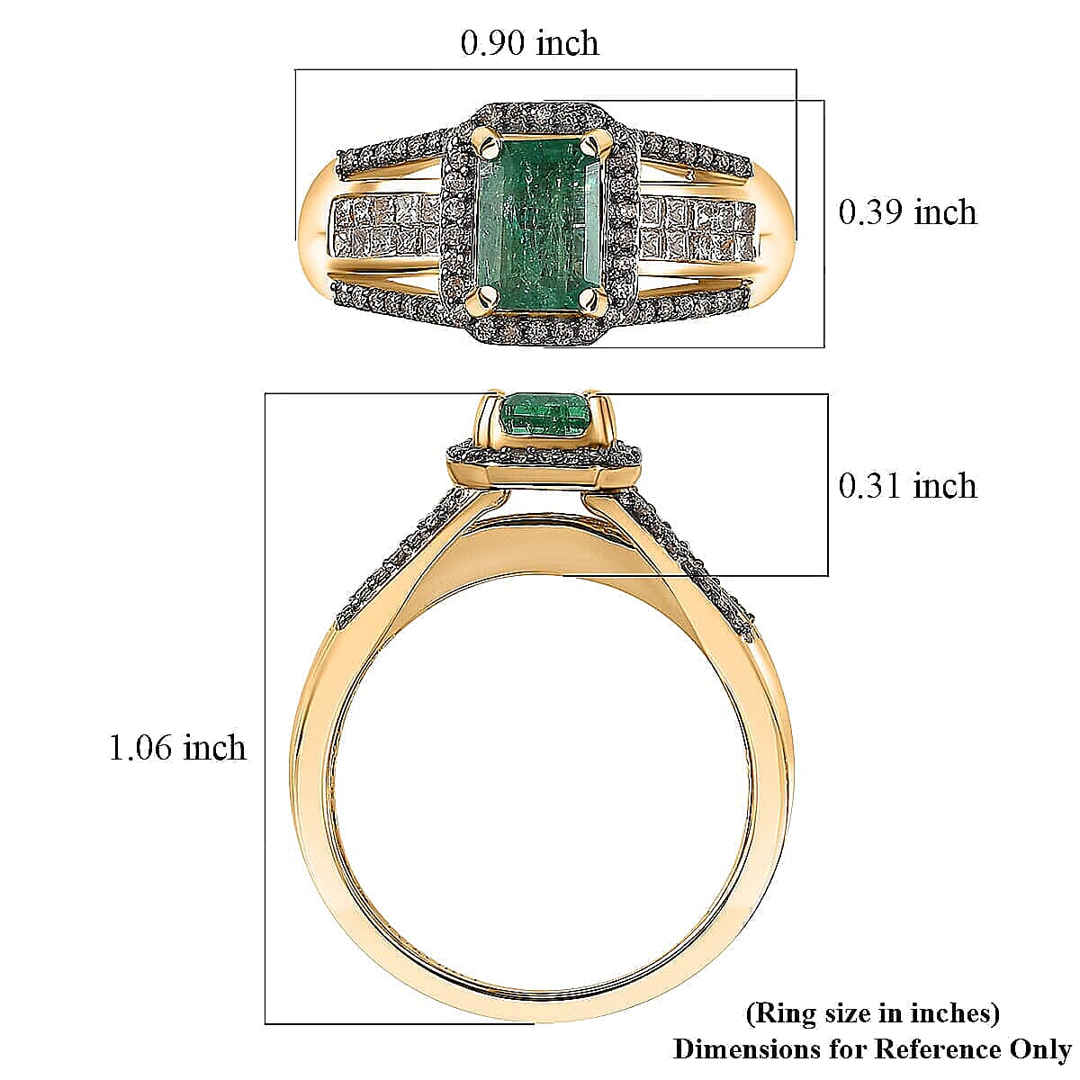 Luxoro AAA Kagem Zambian Emerald, Natural Champagne Diamond Bridge Ring in 10K Yellow Gold 1.75 ctw (Size 6.0) image number 5