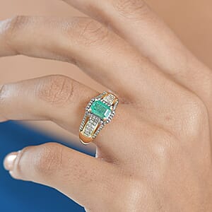 Luxoro AAA Kagem Zambian Emerald, Natural Champagne Diamond Bridge Ring in 10K Yellow Gold 1.75 ctw (Size 7.0)