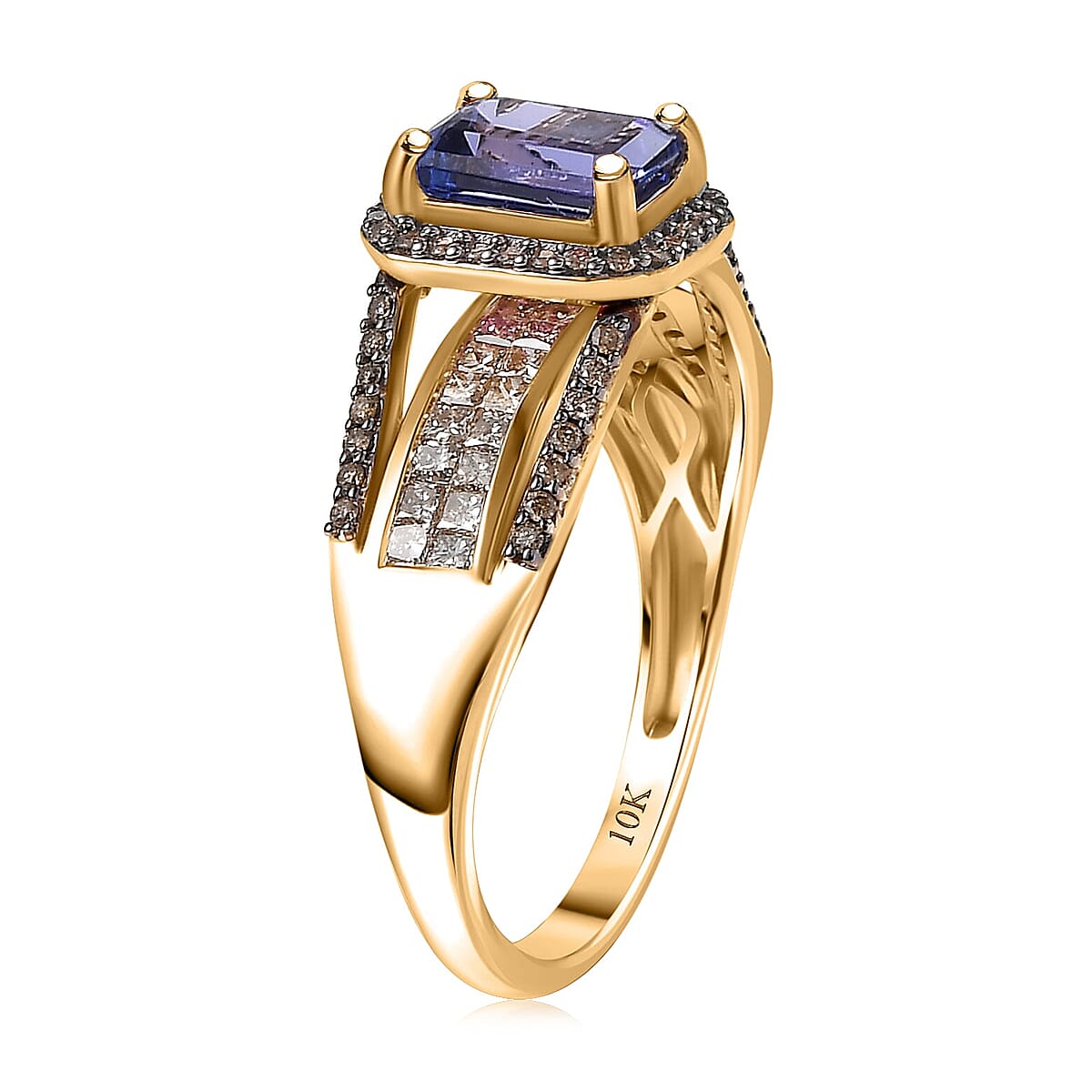 Luxoro AAA Tanzanite, Natural Champagne Diamond Bridge Ring in 10K Yellow Gold 1.80 ctw (Size 11.0) image number 1