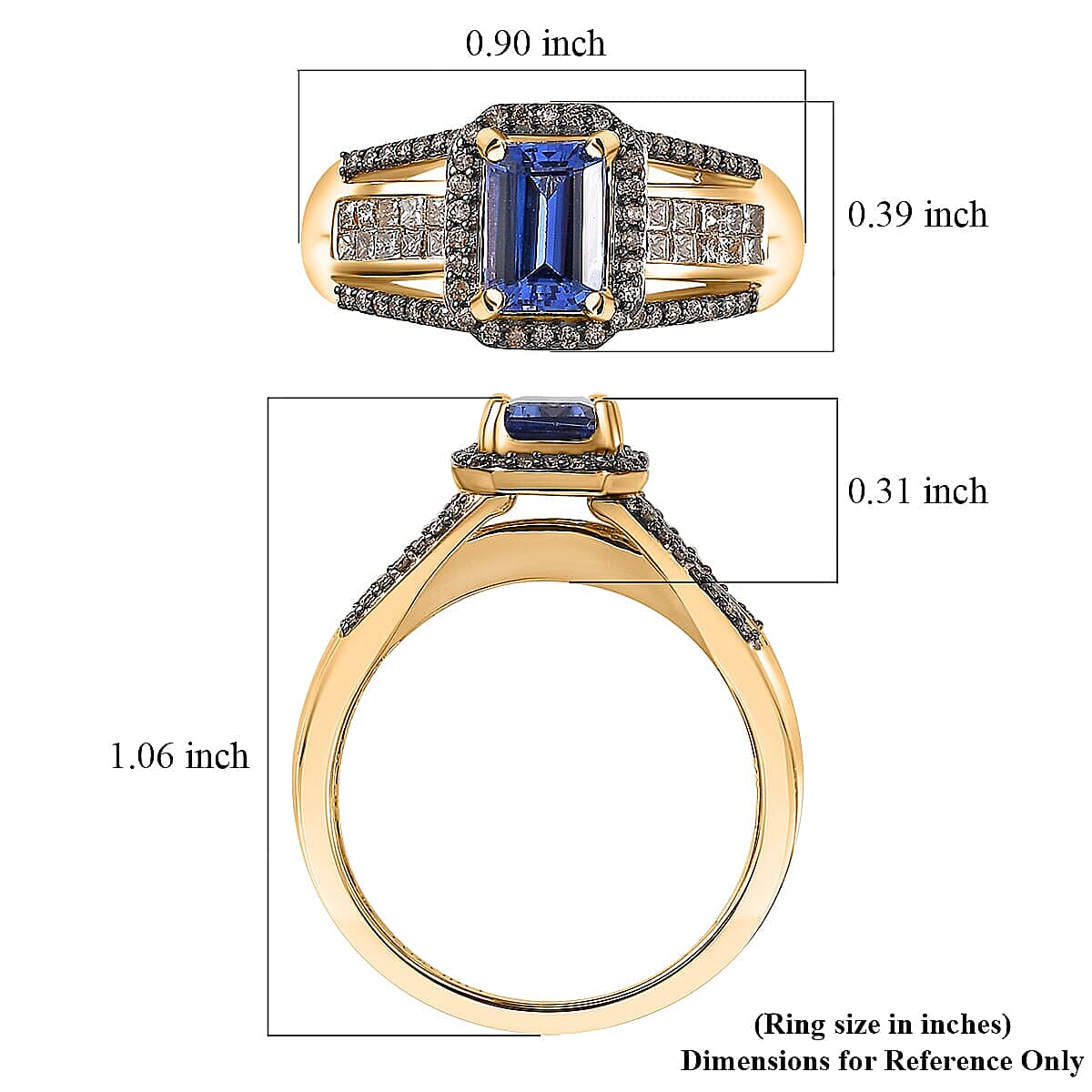 Luxoro AAA Tanzanite, Natural Champagne Diamond Bridge Ring in 10K Yellow Gold 1.80 ctw (Size 11.0) image number 3