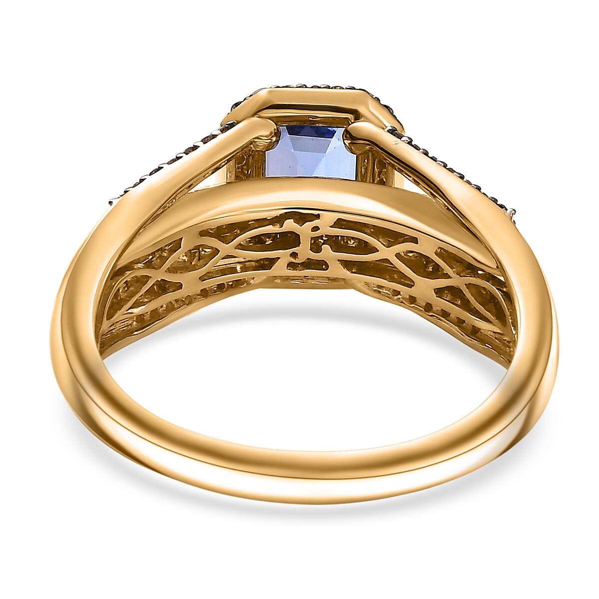 Doorbuster Luxoro AAA Tanzanite and Natural Champagne Diamond I2 1.80 ctw Bridge Ring in 10K Yellow Gold  (Size 7.0) image number 4