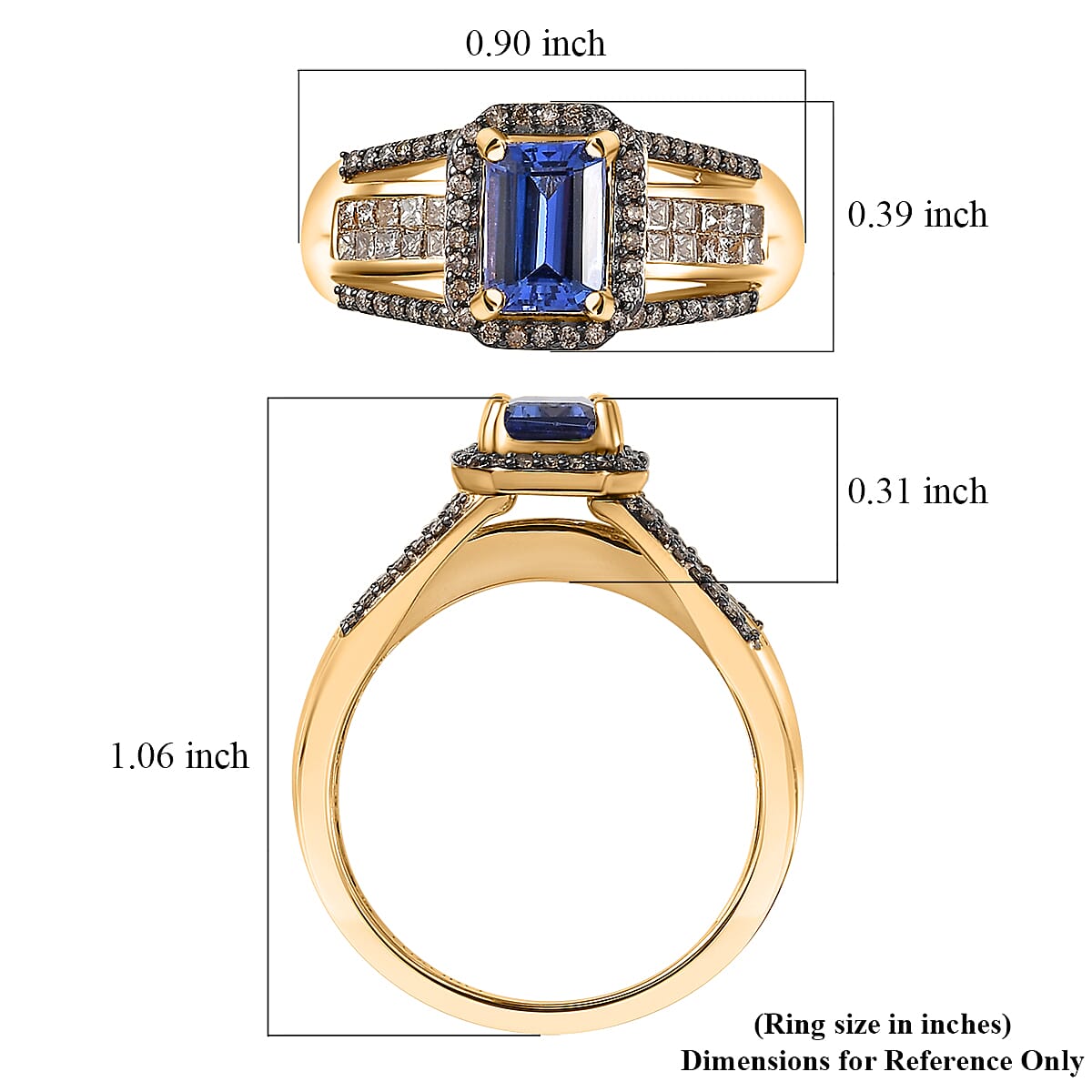 Doorbuster Luxoro AAA Tanzanite and Natural Champagne Diamond I2 1.80 ctw Bridge Ring in 10K Yellow Gold  (Size 7.0) image number 5