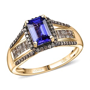 Doorbuster Luxoro AAA Tanzanite and Natural Champagne Diamond I2 1.80 ctw Bridge Ring in 10K Yellow Gold (Size 9.0)