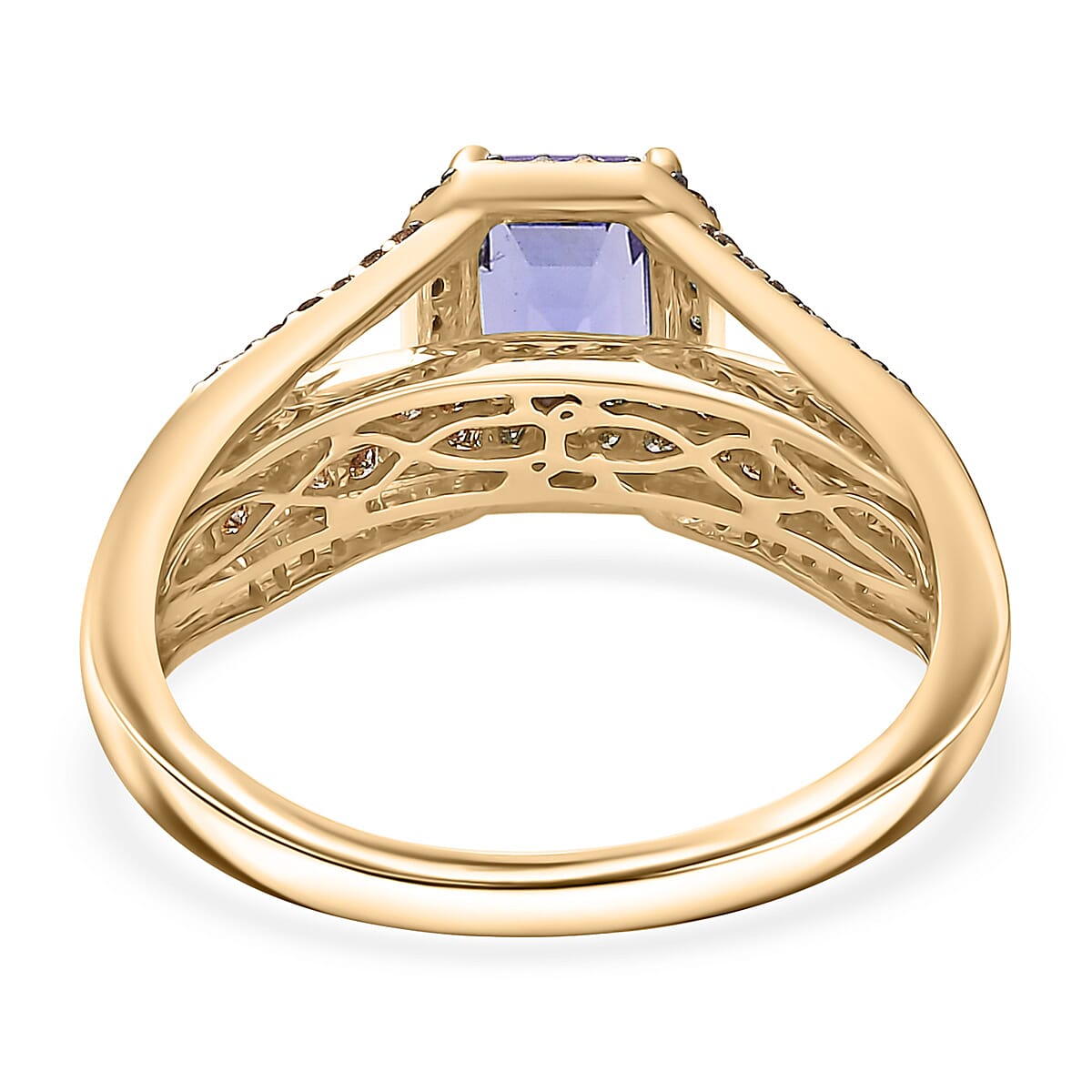 Doorbuster Luxoro AAA Tanzanite and Natural Champagne Diamond I2 1.80 ctw Bridge Ring in 10K Yellow Gold (Size 9.0) image number 4
