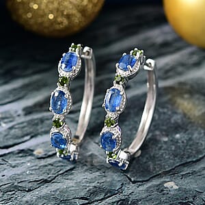 D'Joy Kashmir Kyanite, Chrome Diopside Hoop Earrings in Rhodium Over Sterling Silver 5.50 ctw