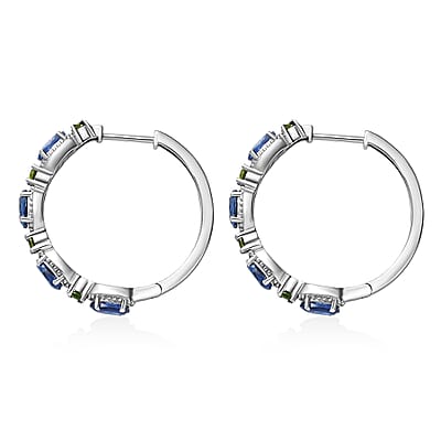 D'Joy Kashmir Kyanite, Chrome Diopside Hoop Earrings in Rhodium Over Sterling Silver 5.50 ctw