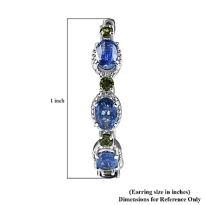 D'Joy Kashmir Kyanite, Chrome Diopside Hoop Earrings in Rhodium Over Sterling Silver 5.50 ctw