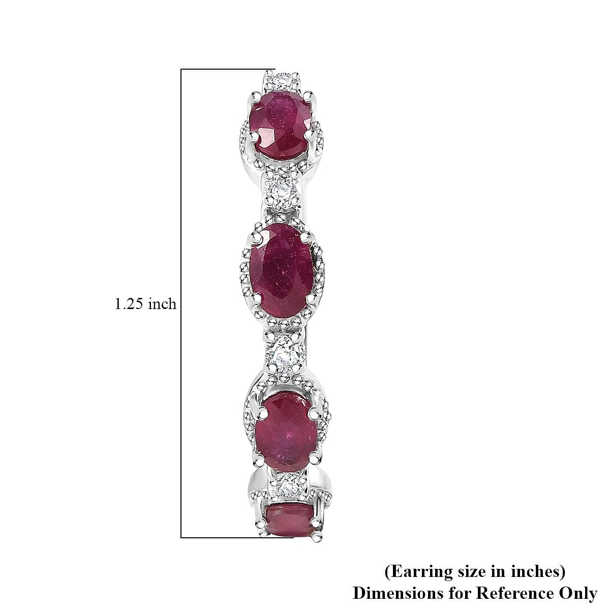Doorbuster D'Joy Niassa Ruby (FF) and Moissanite 5.75 ctw Station Hoop Earrings in Rhodium Over Sterling Silver image number 4