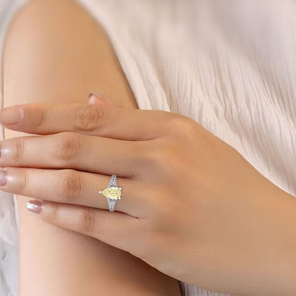 Luxuriant Lab Grown Yellow and White Diamond Ring in 14K White Gold 2.40 ctw (Size 7.5) image number 1