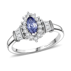 D'Joy Tanzanite and White Zircon 1.00 ctw Starlit Dream Ring in Rhodium Over Sterling Silver (Size 10.0)