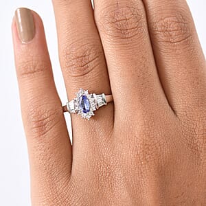 D'Joy Tanzanite and White Zircon 1.00 ctw Starlit Dream Ring in Rhodium Over Sterling Silver (Size 10.0)