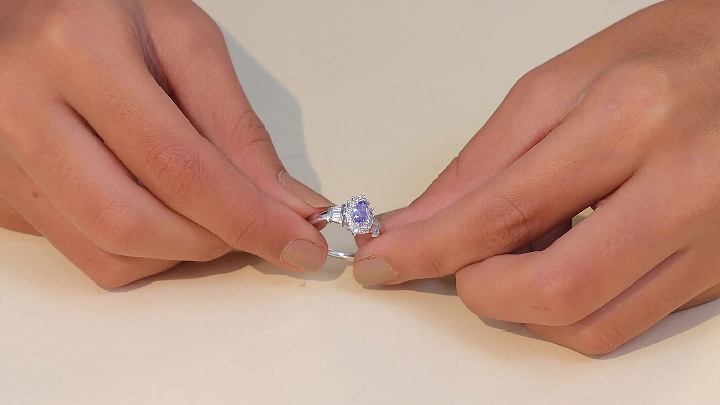 D'Joy Tanzanite, White Zircon Ring in Rhodium Over Sterling Silver (Size 10.0) 1.00 ctw