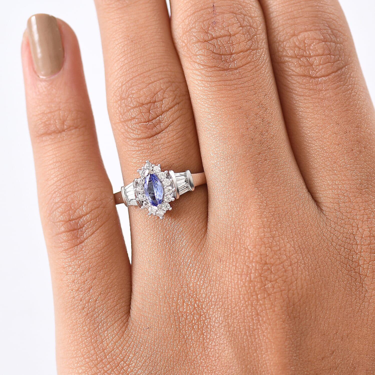 D'Joy Tanzanite and White Zircon 1.00 ctw Starlit Dream Ring in Rhodium Over Sterling Silver (Size 7.0)