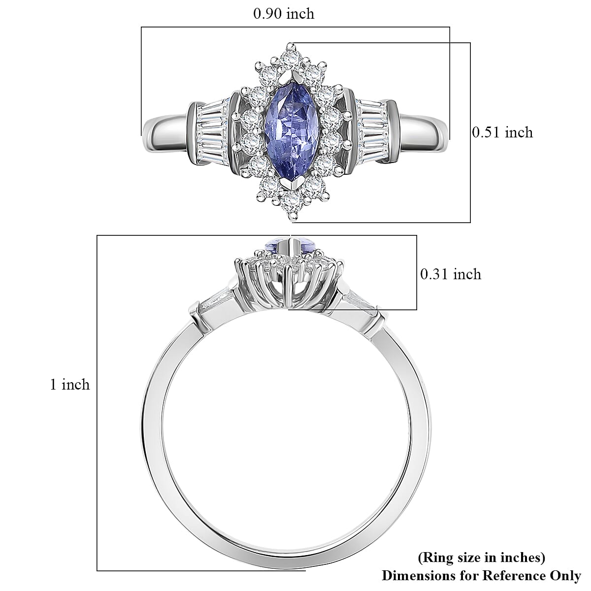 D'Joy Tanzanite and White Zircon 1.00 ctw Starlit Dream Ring in Rhodium Over Sterling Silver (Size 7.0)