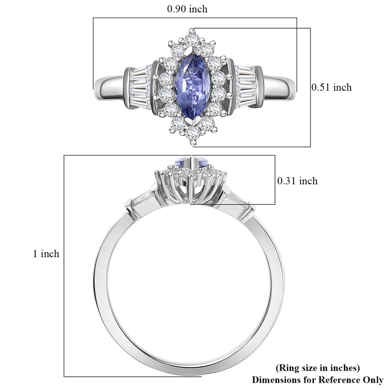 D'Joy Tanzanite and White Zircon 1.00 ctw Starlit Dream Ring in Rhodium Over Sterling Silver (Size 7.0)