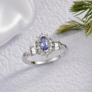 D'Joy Tanzanite and White Zircon 1.00 ctw Starlit Dream Ring in Rhodium Over Sterling Silver (Size 8.0)