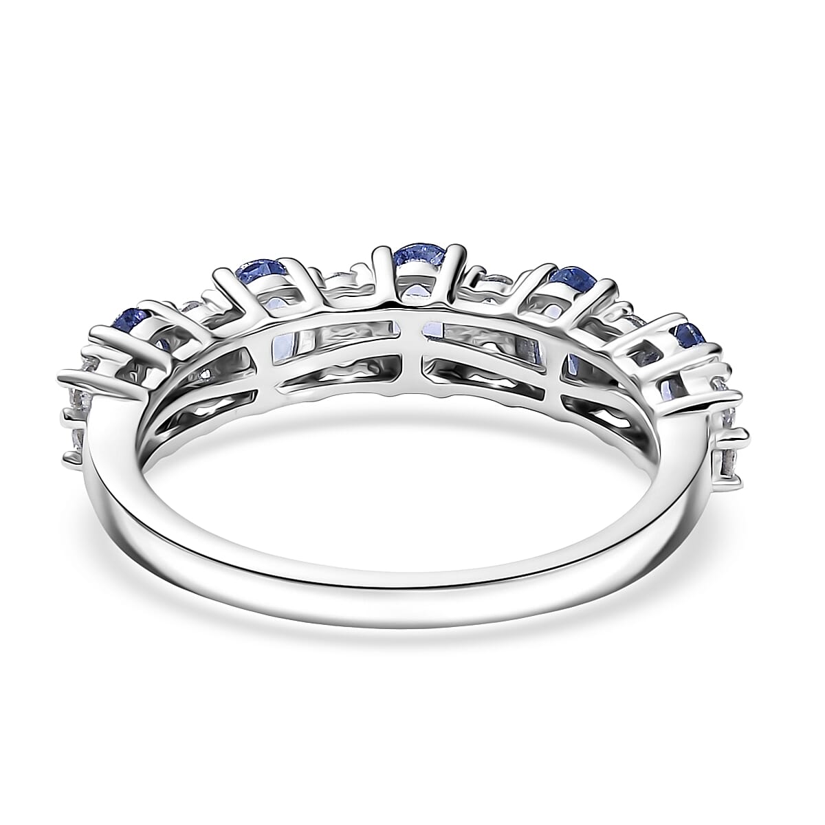 D'Joy Premium Tanzanite and White Zircon 1.60 ctw Blue Promise Ring in Rhodium Over Sterling Silver (Size 10.0) image number 4