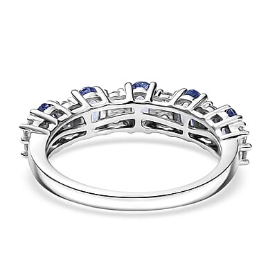 D'Joy Premium Tanzanite and White Zircon 1.60 ctw Blue Promise Ring in Rhodium Over Sterling Silver (Size 10.0)