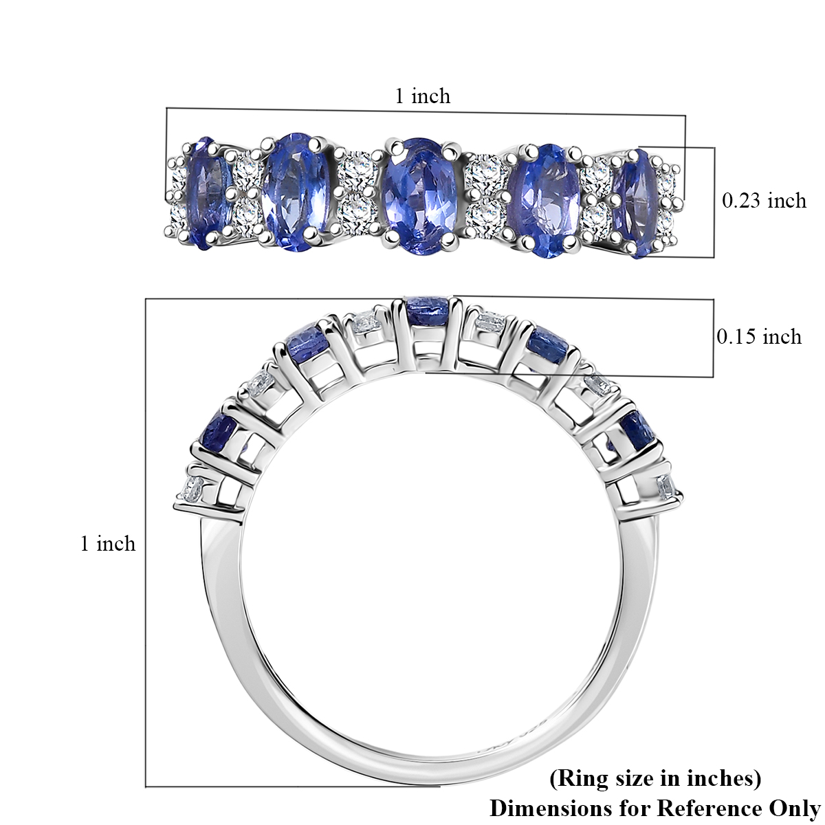 D'Joy Premium Tanzanite and White Zircon 1.60 ctw Blue Promise Ring in Rhodium Over Sterling Silver (Size 10.0)