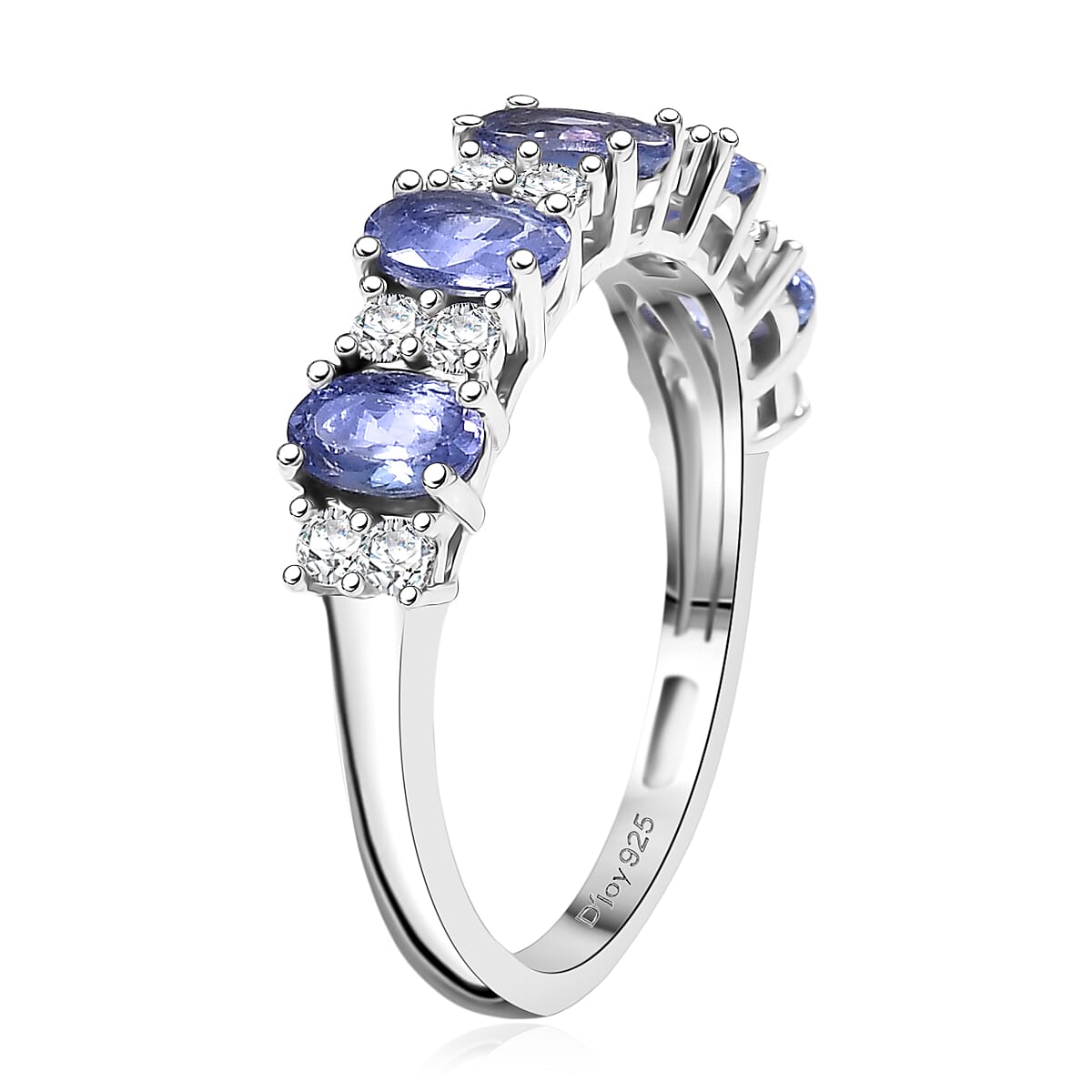 D'Joy Premium Tanzanite and White Zircon 1.60 ctw Blue Promise Ring in Rhodium Over Sterling Silver (Size 5.0) image number 3