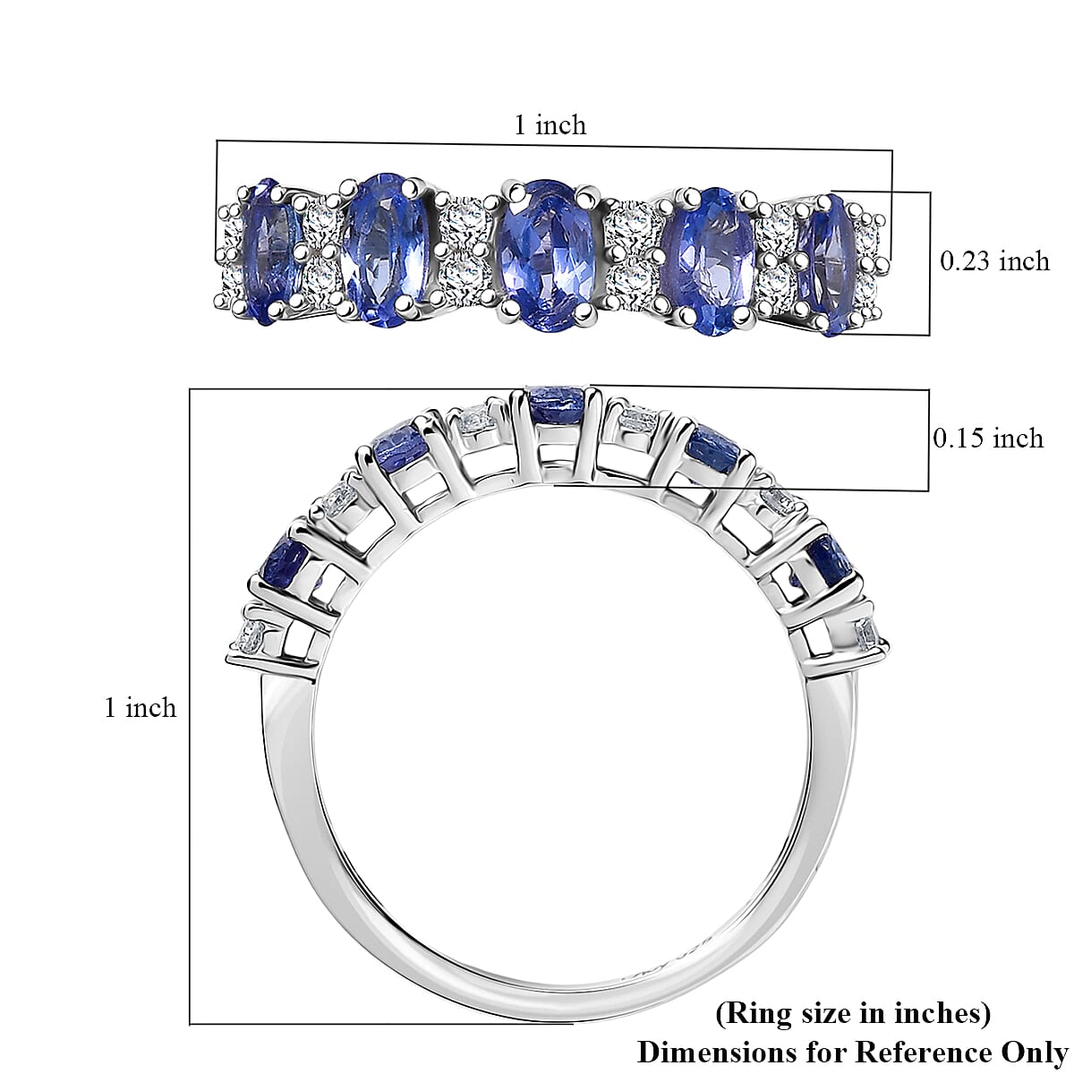 D'Joy Premium Tanzanite and White Zircon 1.60 ctw Blue Promise Ring in Rhodium Over Sterling Silver (Size 5.0) image number 5