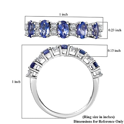 D'Joy Tanzanite and White Zircon 1.60 ctw Tri Stone Harmony Halo Ring in Rhodium Over Sterling Silver (Size 6.0)