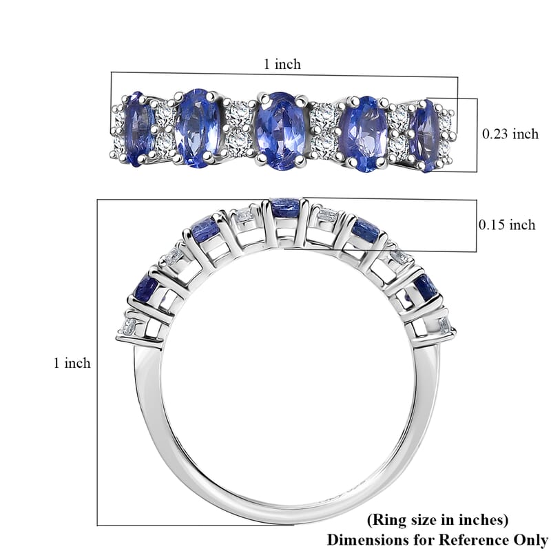 D'Joy Tanzanite and White Zircon 1.60 ctw Tri Stone Harmony Halo Ring in Rhodium Over Sterling Silver (Size 6.0)
